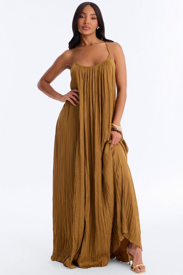 Never Average Plisse Maxi Dress - Gold