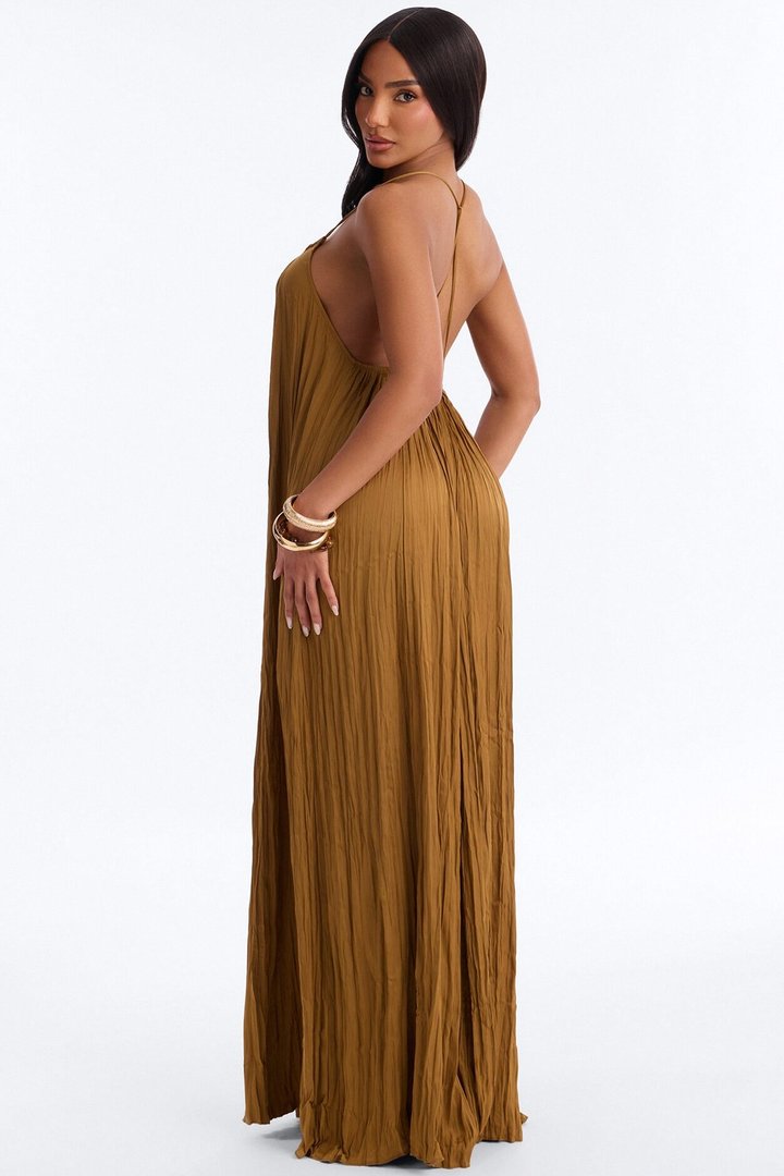Never Average Plisse Maxi Dress - Gold