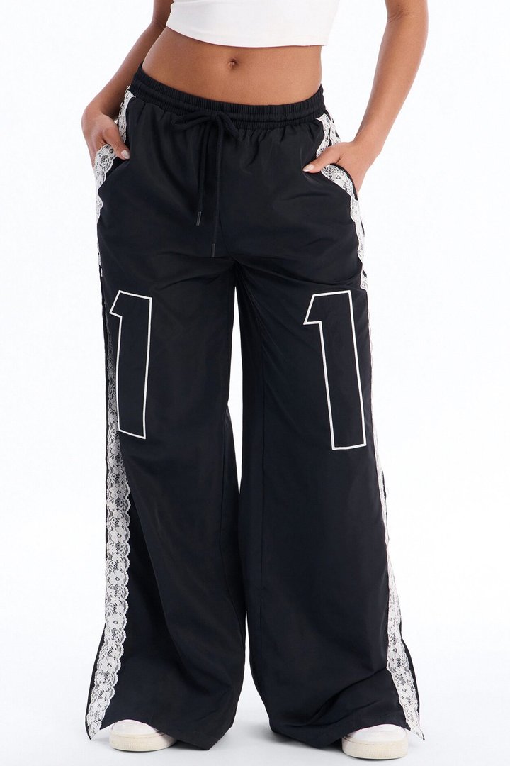 Lucky You Laced Windbreaker Lounge Pant - Black