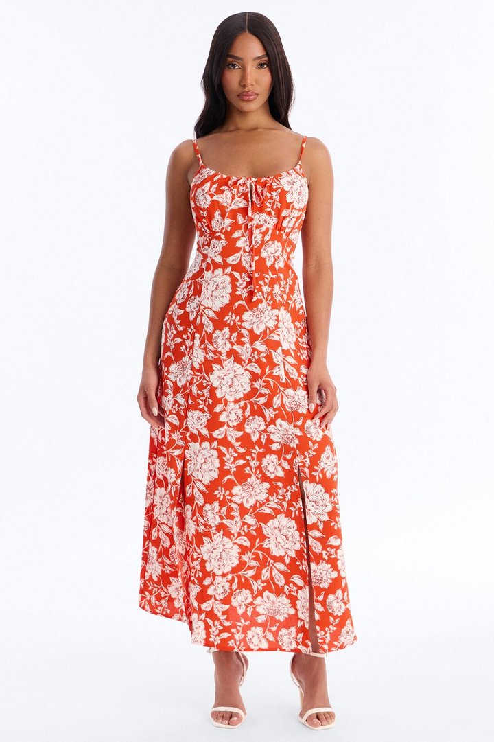 Sadie Sleeveless Floral Airflow Maxi Dress - Red
