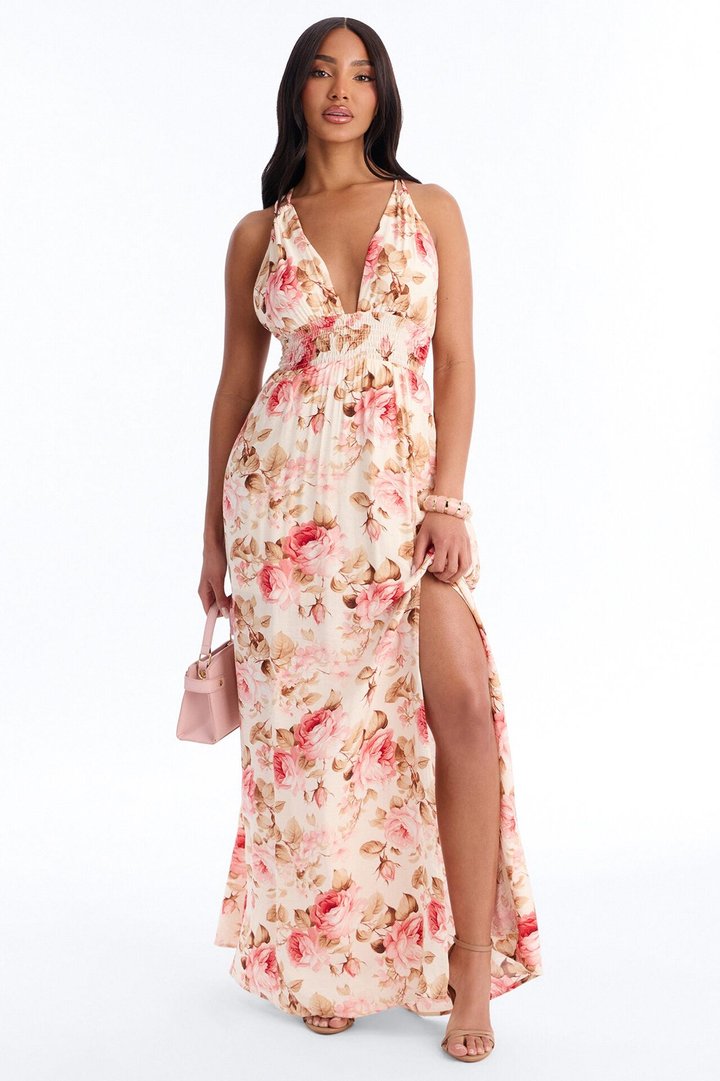 Maisie Smocked Maxi Dress - Pink/combo