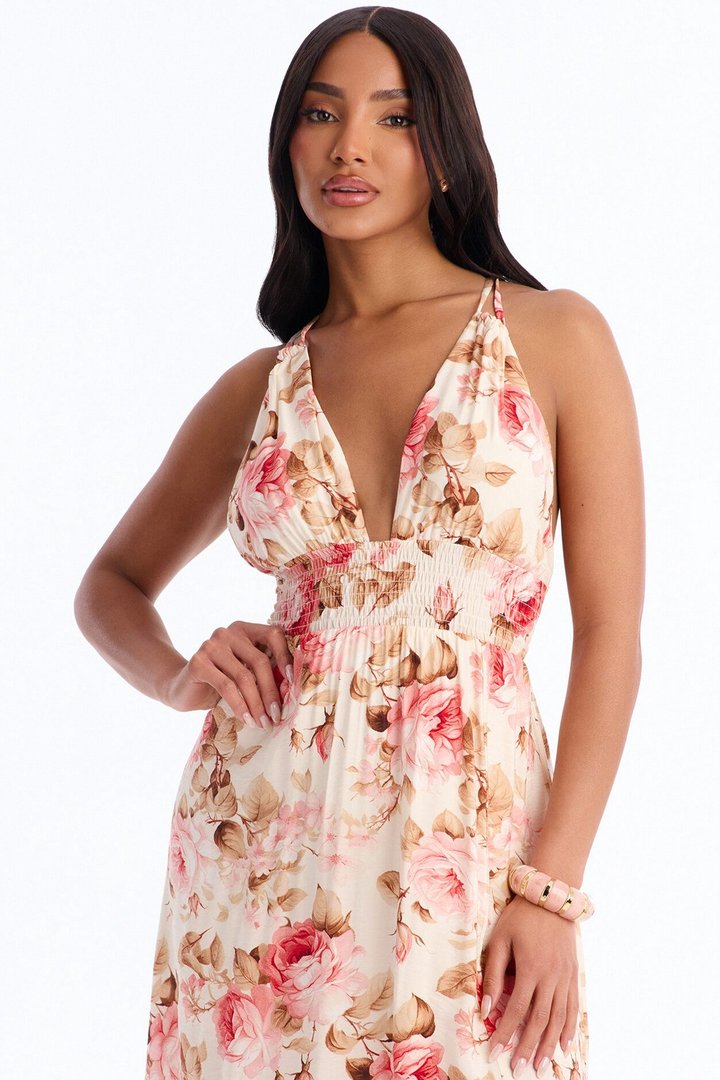 Maisie Smocked Maxi Dress - Pink/combo