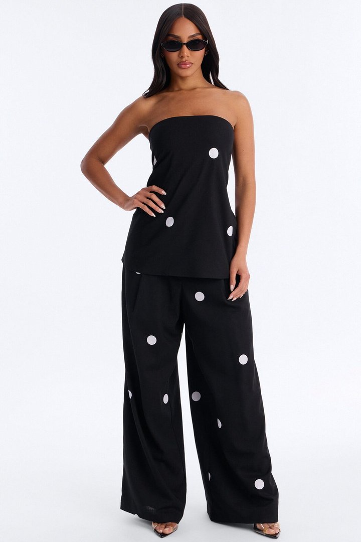 Masie Strapless Polka Dot Pant Set - Black