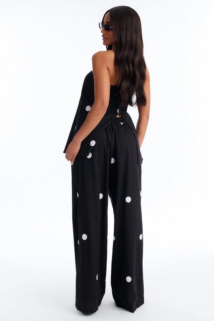 Masie Strapless Polka Dot Pant Set - Black