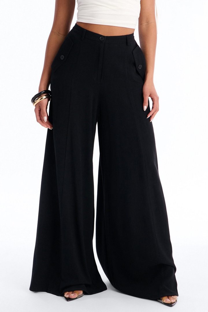 Aubrey High Rise Linen Wide Leg Pant 33″ - Black