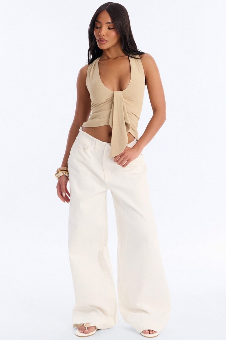 Morning Espresso Pleated Linen Top - Stone