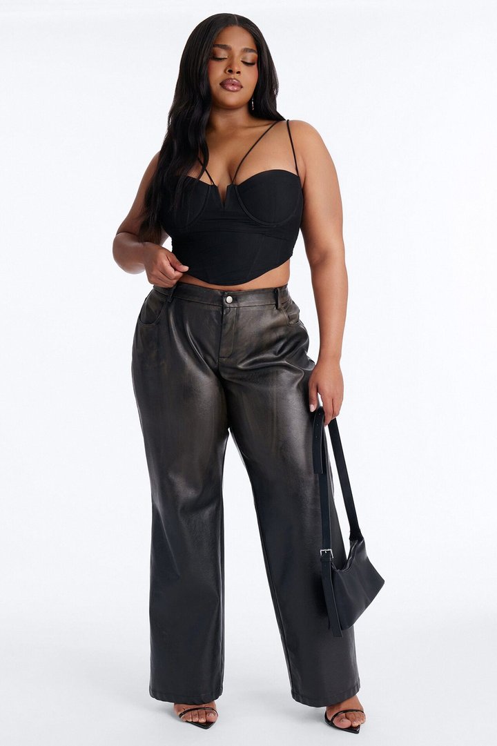 Clock it Faux Leather Straight Leg Pant - Brown