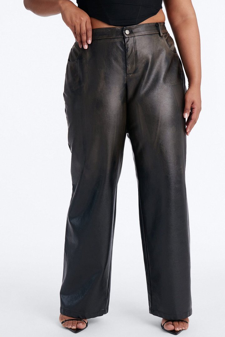Clock it Faux Leather Straight Leg Pant - Brown