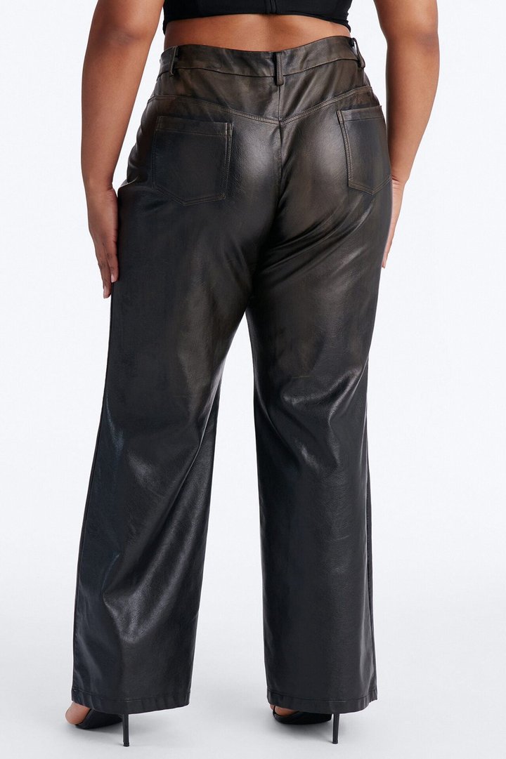 Clock it Faux Leather Straight Leg Pant - Brown