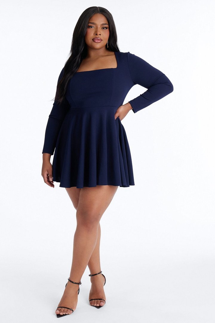 Alena Long Sleeve Mini Dress - Navy
