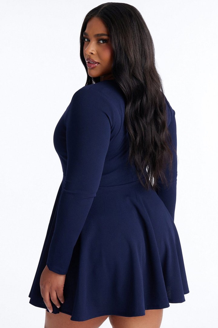 Alena Long Sleeve Mini Dress - Navy