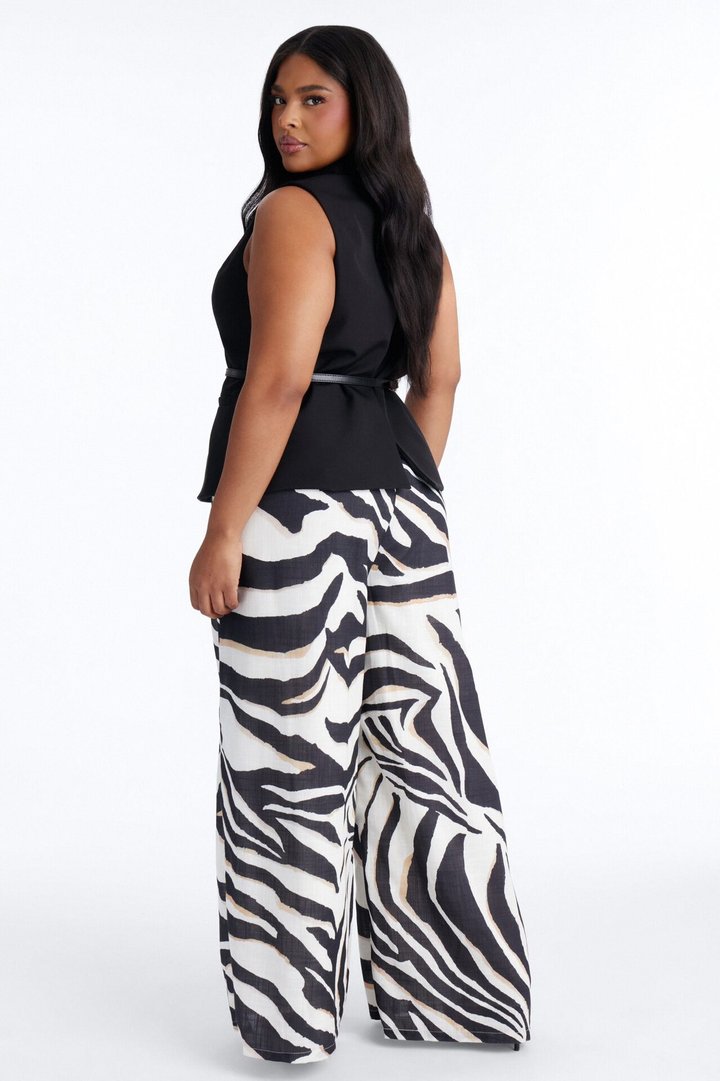 Lola Zebra Print Belted Pant Set - Black/combo
