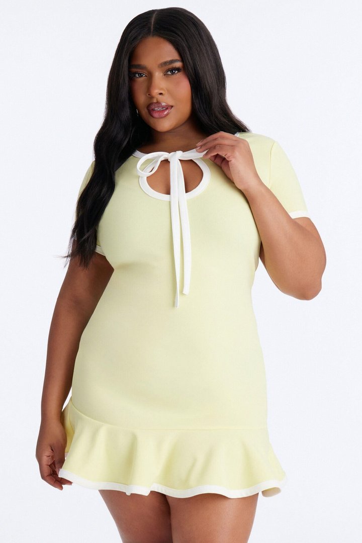 Set The Bar Short Sleeve Mini Dress - Butter Yellow