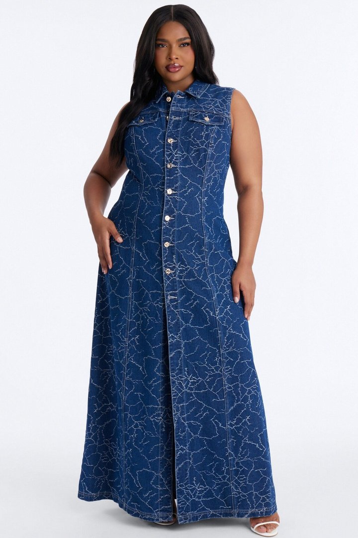 Safiya Denim Maxi Dress - Dark Wash