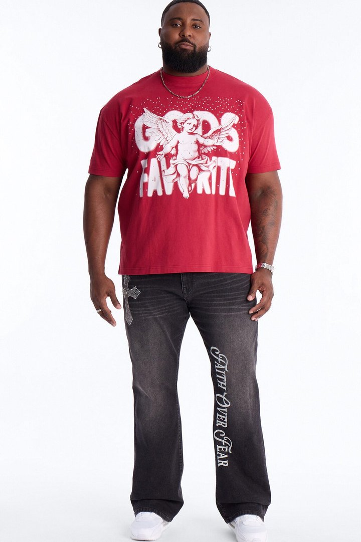 God's Favorite Rhinestones Short Sleeve Tee - Red