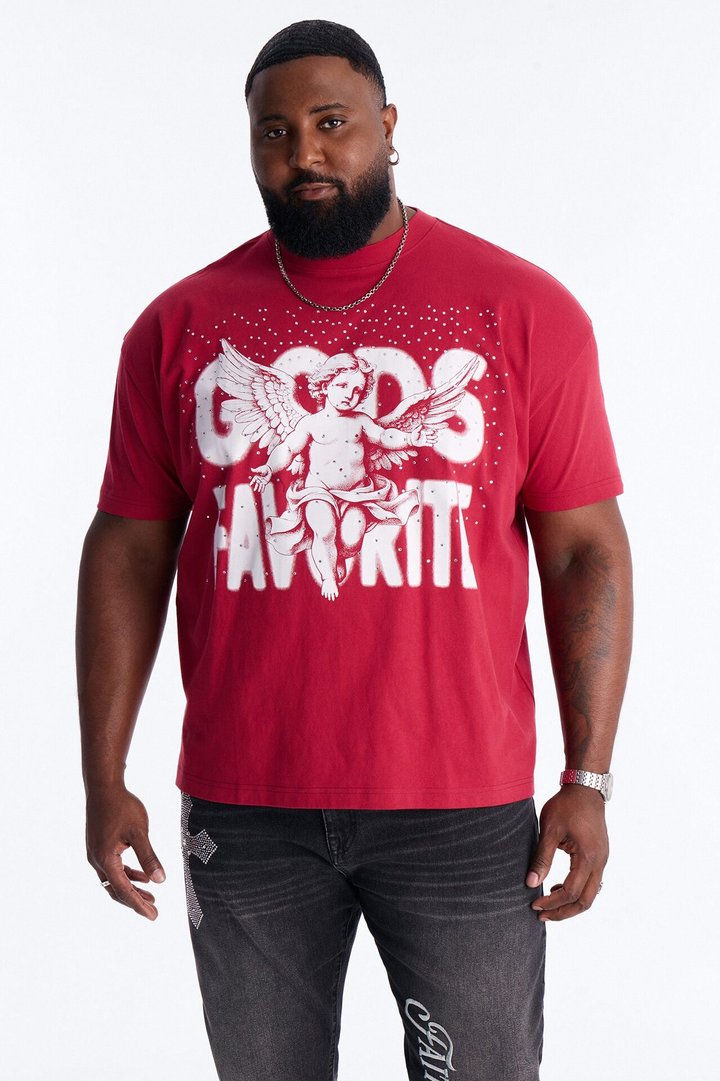 God's Favorite Rhinestones Short Sleeve Tee - Red