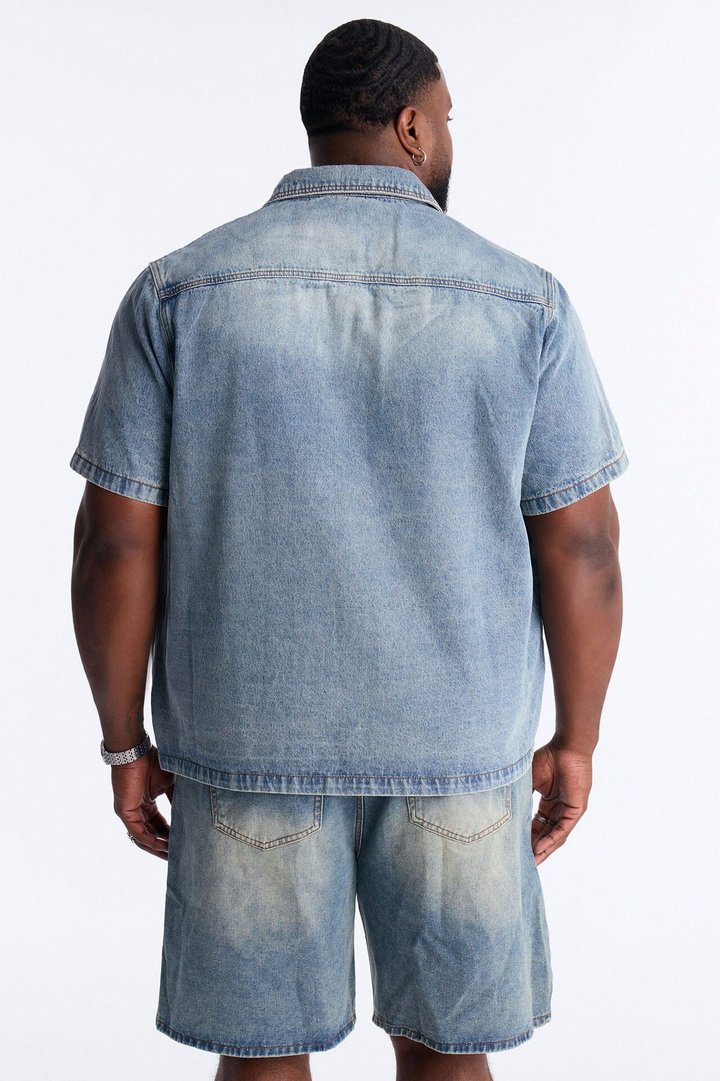 Been Blessed Denim Button Up Shirt - Medium Blue Wash