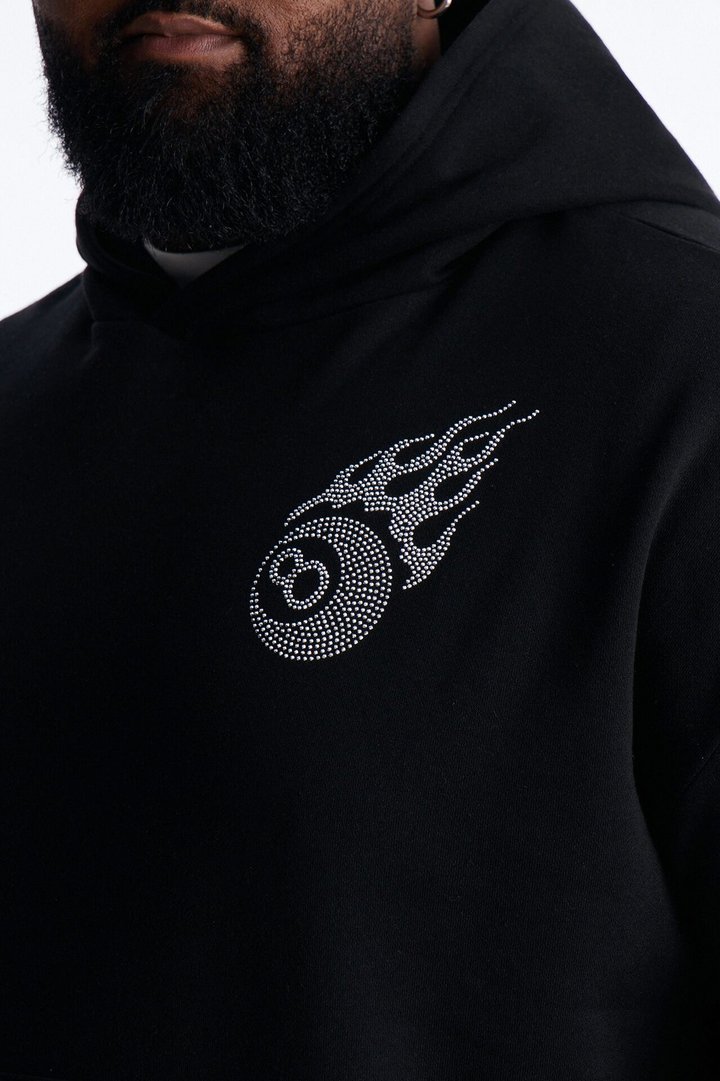 Eightball Rhinestones Oversized Hoodie - Black