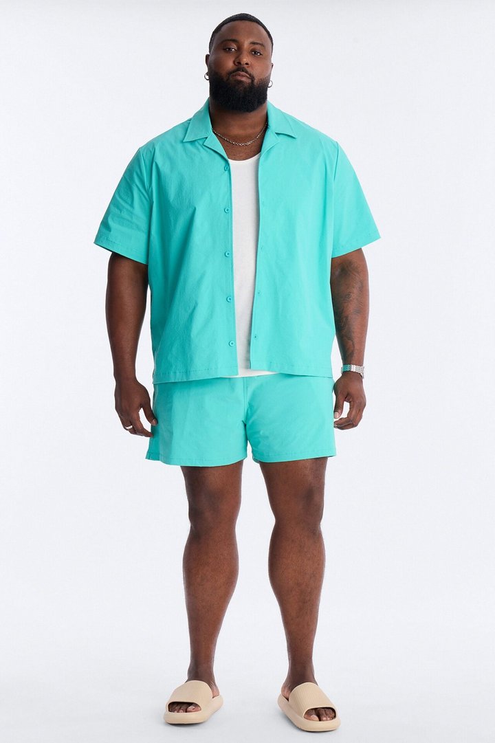 Montez Cuban Collar Button Up Shirt - Teal
