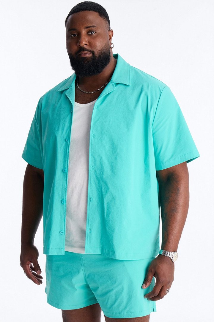 Montez Cuban Collar Button Up Shirt - Teal