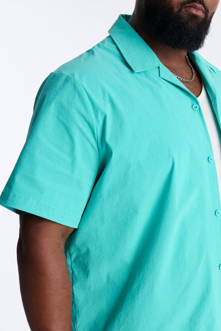 Montez Cuban Collar Button Up Shirt - Teal
