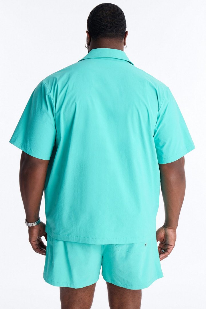 Montez Cuban Collar Button Up Shirt - Teal