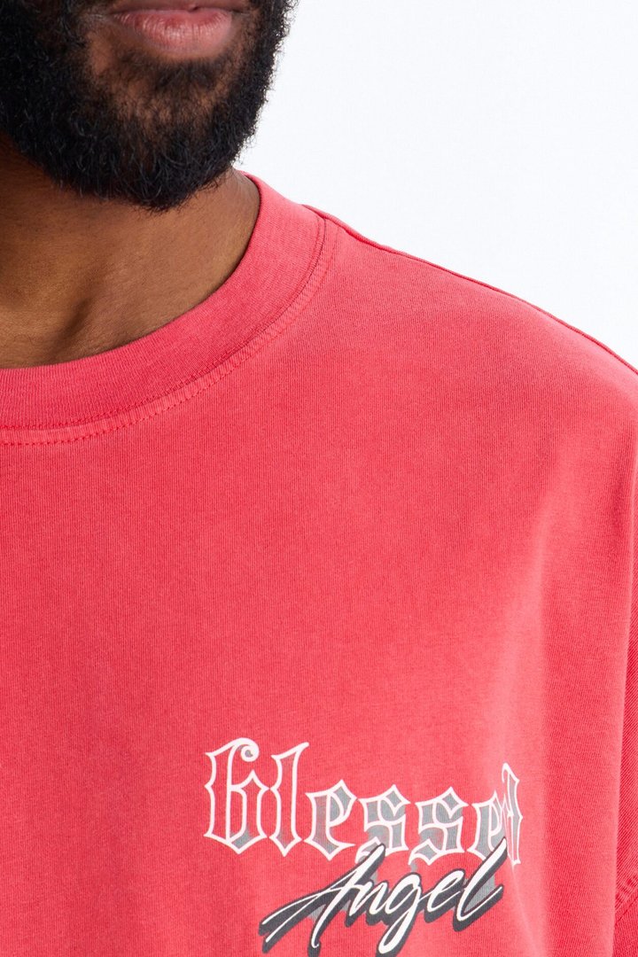 Blessed Angel Oversized Short Sleeve Tee - Red