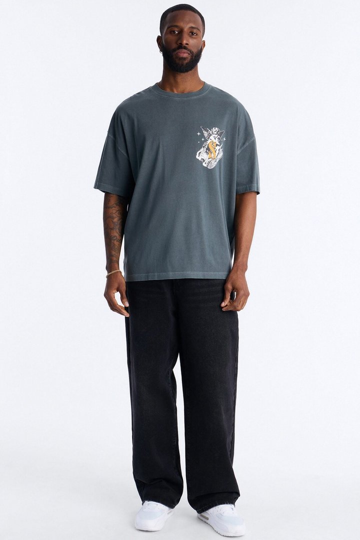 Protect Your Money Flow Oversized Short Sleeve Tee - Grey