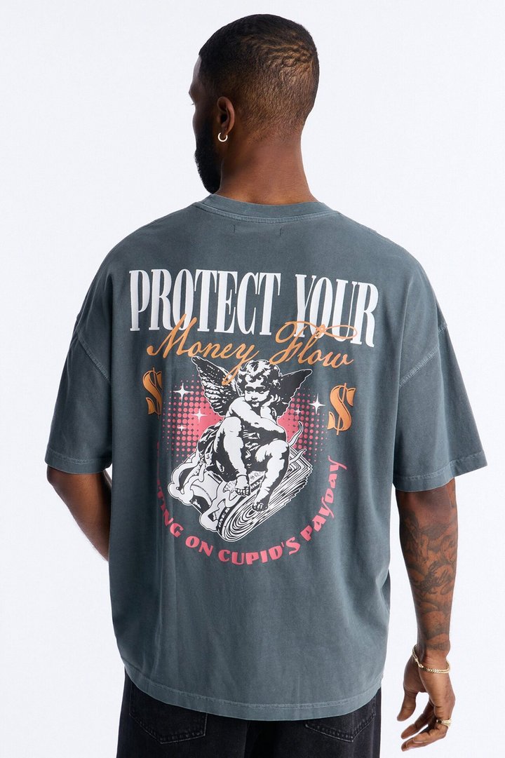 Protect Your Money Flow Oversized Short Sleeve Tee - Grey