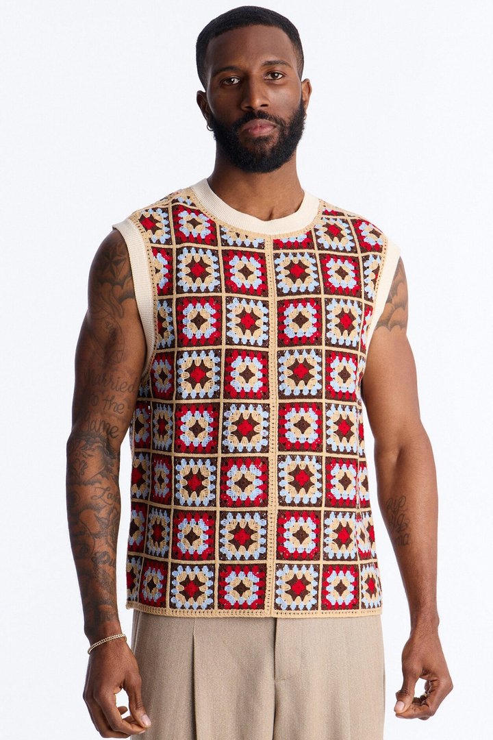 Square One Sweater Vest - Burgundy/combo