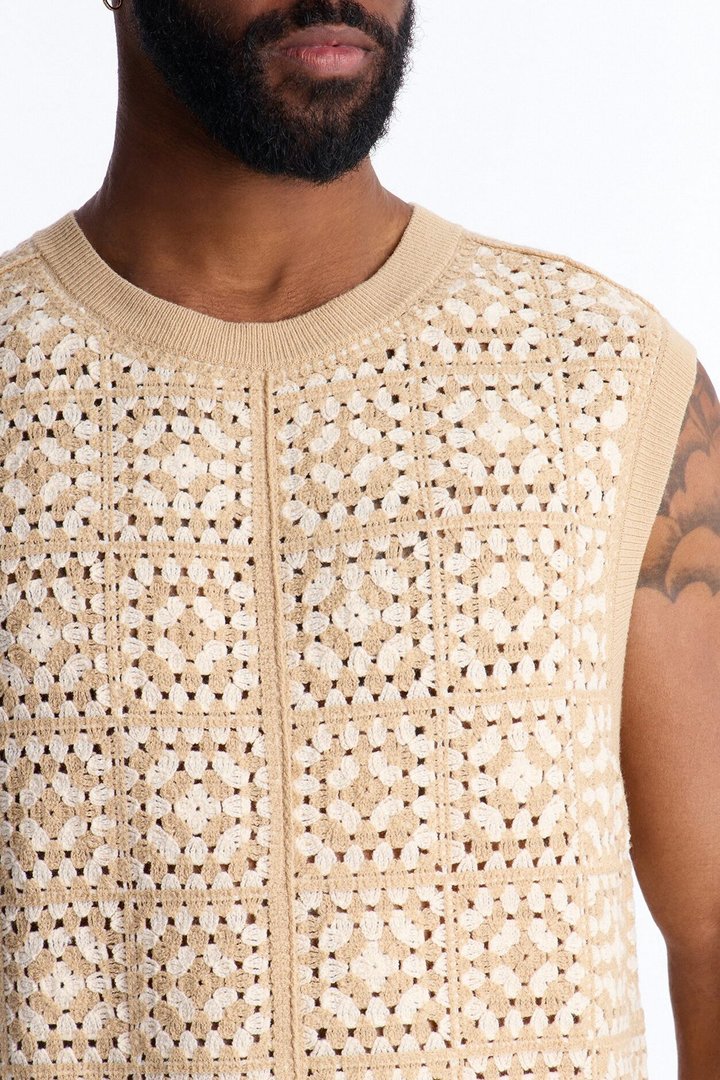 Square One Sweater Vest - Tan/Multi