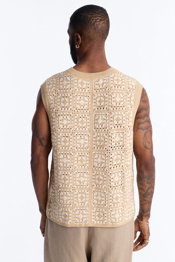 Square One Sweater Vest - Tan/Multi