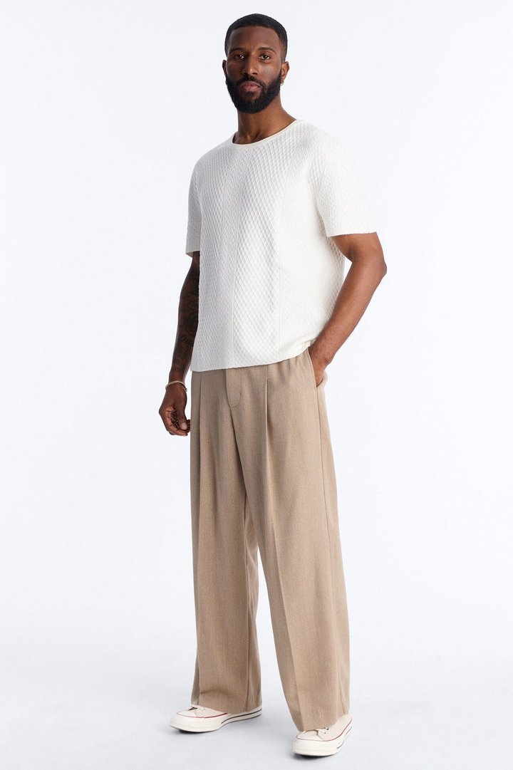 Relaxed Knitted Crewneck Tee - Cream