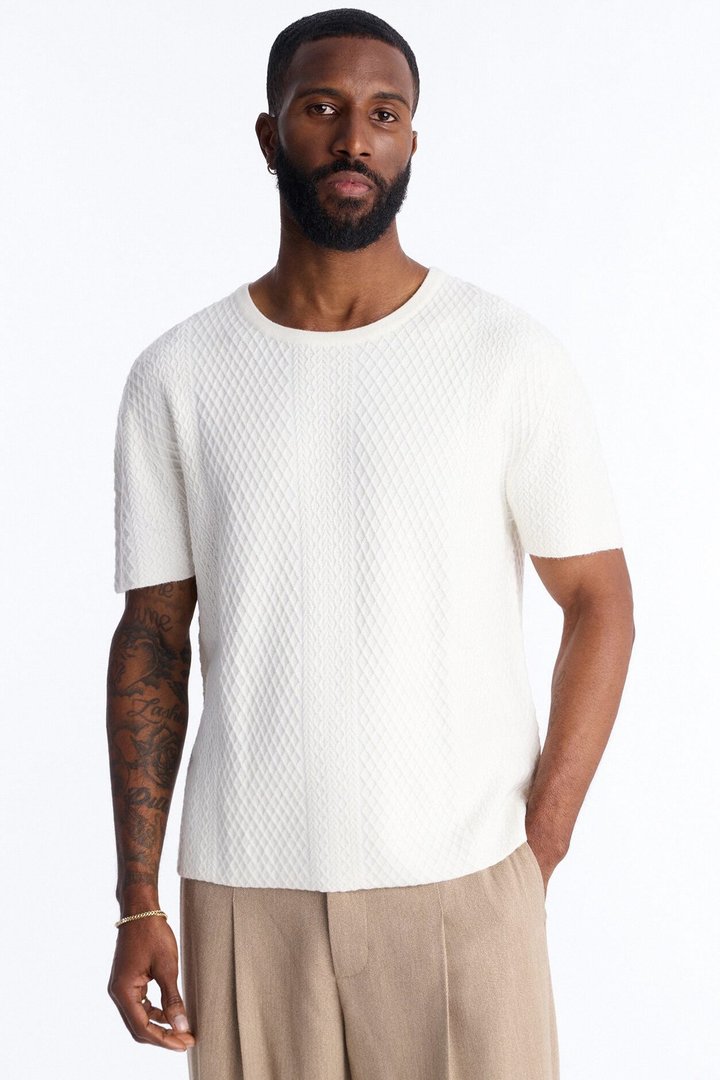 Relaxed Knitted Crewneck Tee - Cream