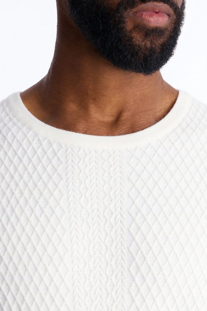 Relaxed Knitted Crewneck Tee - Cream