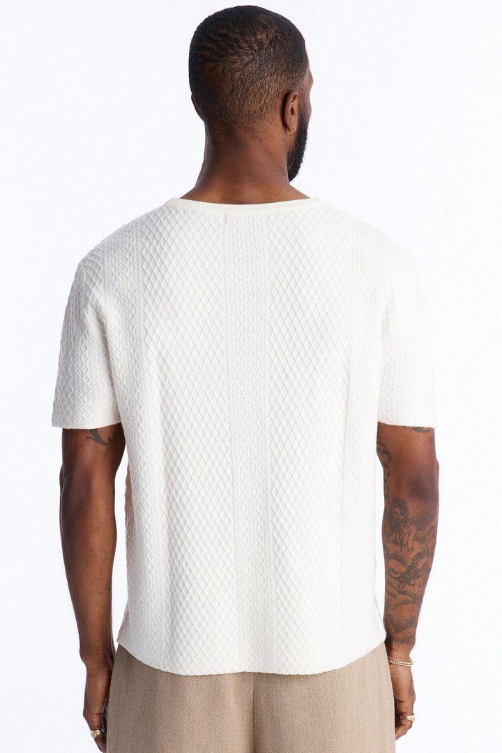Relaxed Knitted Crewneck Tee - Cream