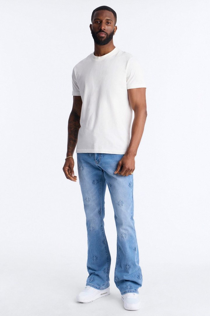 Stacked Slim Flare Embossed Supernova Jeans - Medium Blue Wash