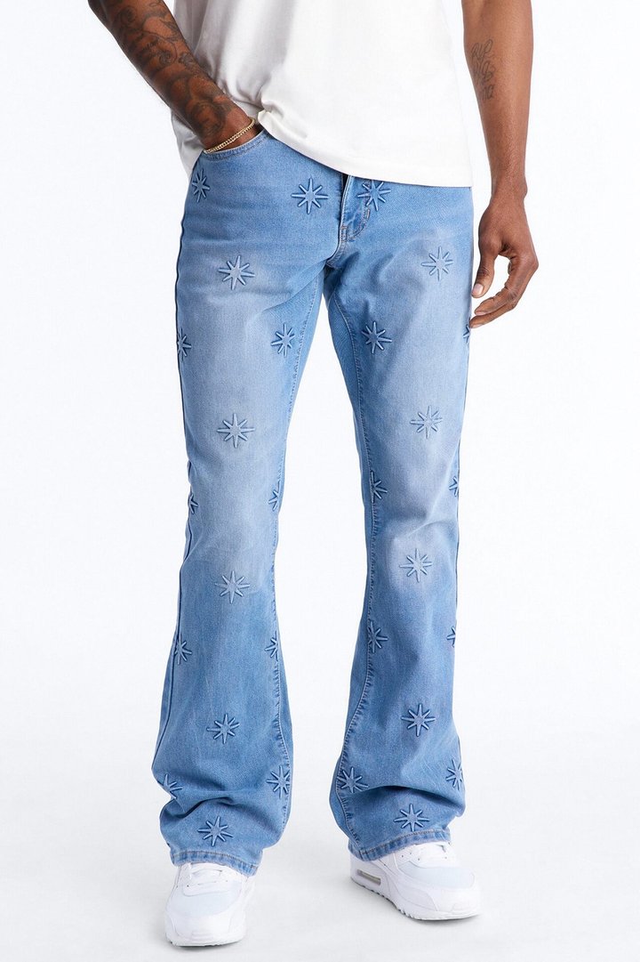 Stacked Slim Flare Embossed Supernova Jeans - Medium Blue Wash