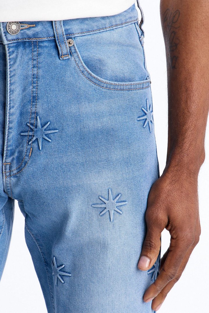 Stacked Slim Flare Embossed Supernova Jeans - Medium Blue Wash