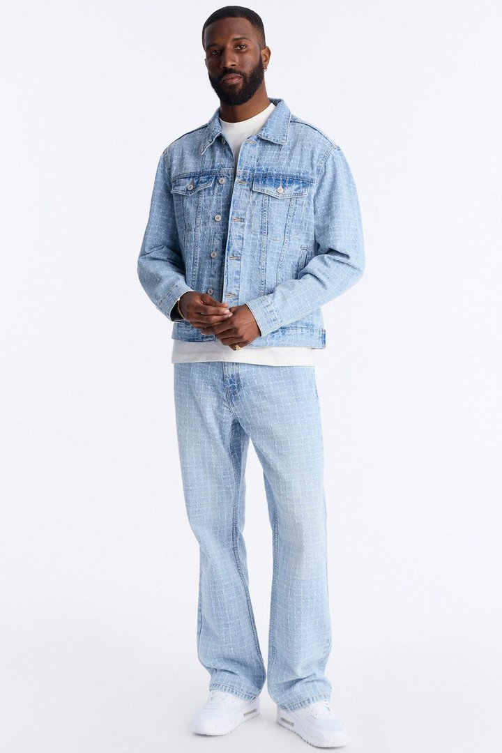 Straight Flare Windowpane Jean - Light Wash