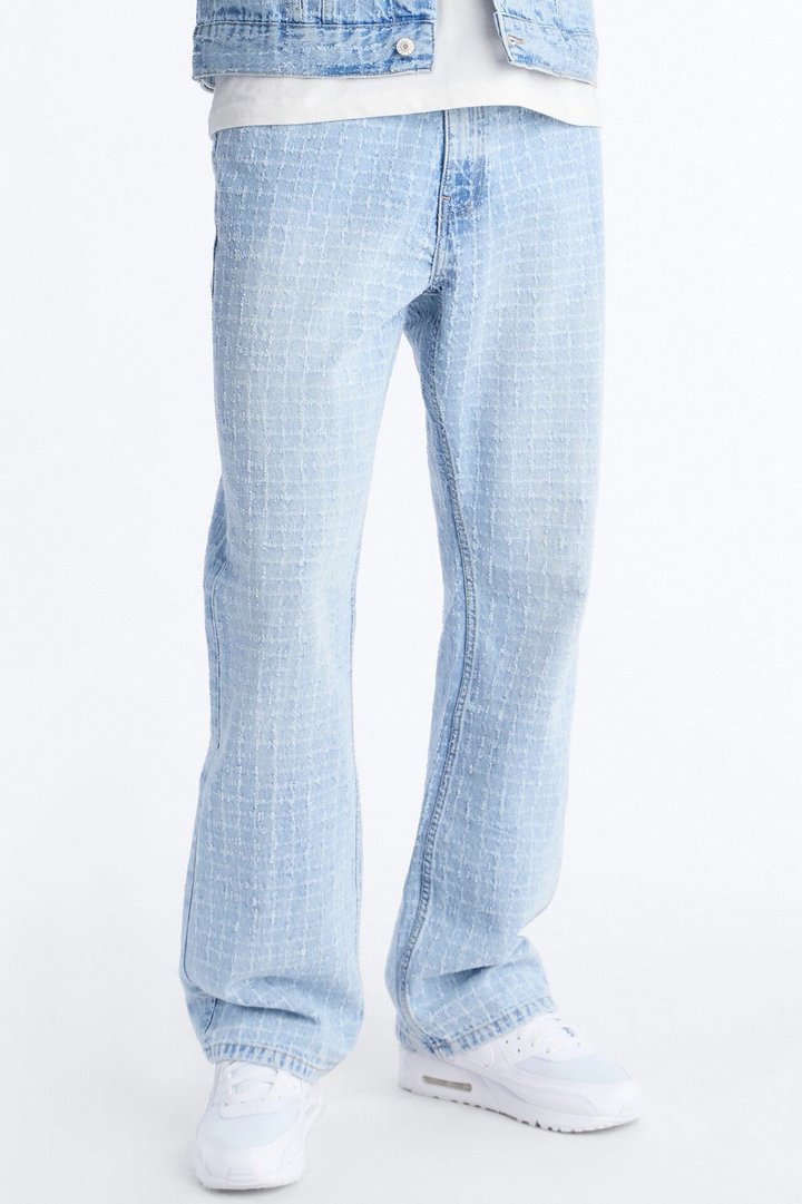 Straight Flare Windowpane Jean - Light Wash