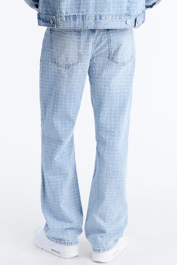 Straight Flare Windowpane Jean - Light Wash