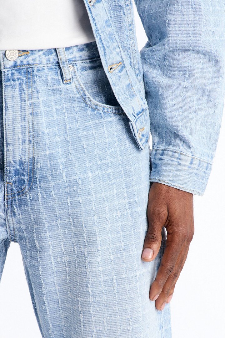 Straight Flare Windowpane Jean - Light Wash
