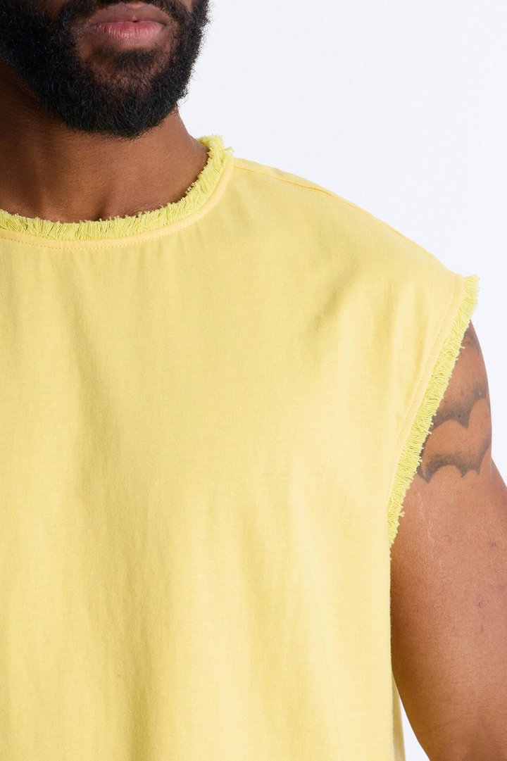 Relaxed Raw Edge Muscle Tee - Yellow