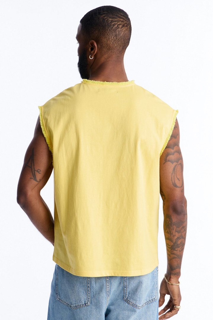 Relaxed Raw Edge Muscle Tee - Yellow