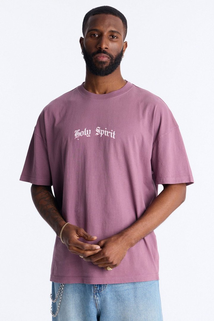 Holy Spirit Protect Me Oversized Short Sleeve Tee - Purple