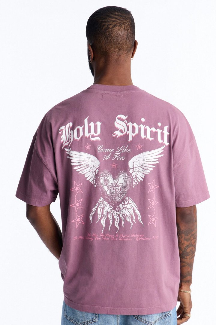 Holy Spirit Protect Me Oversized Short Sleeve Tee - Purple