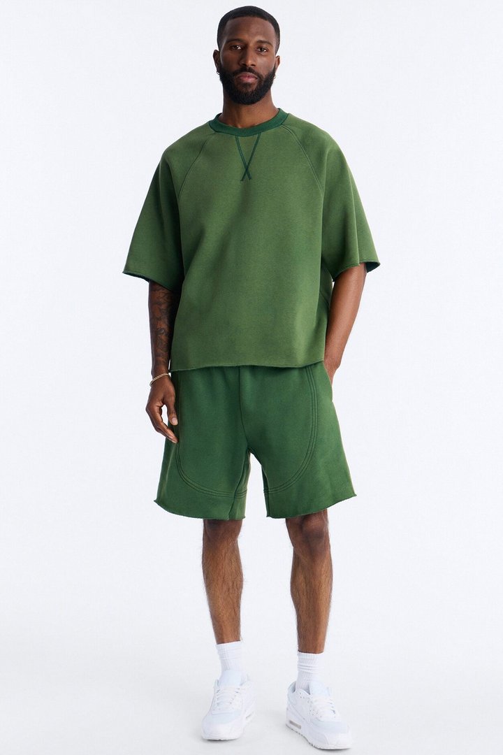 Washed Raw Edge Oversized Tee - Green