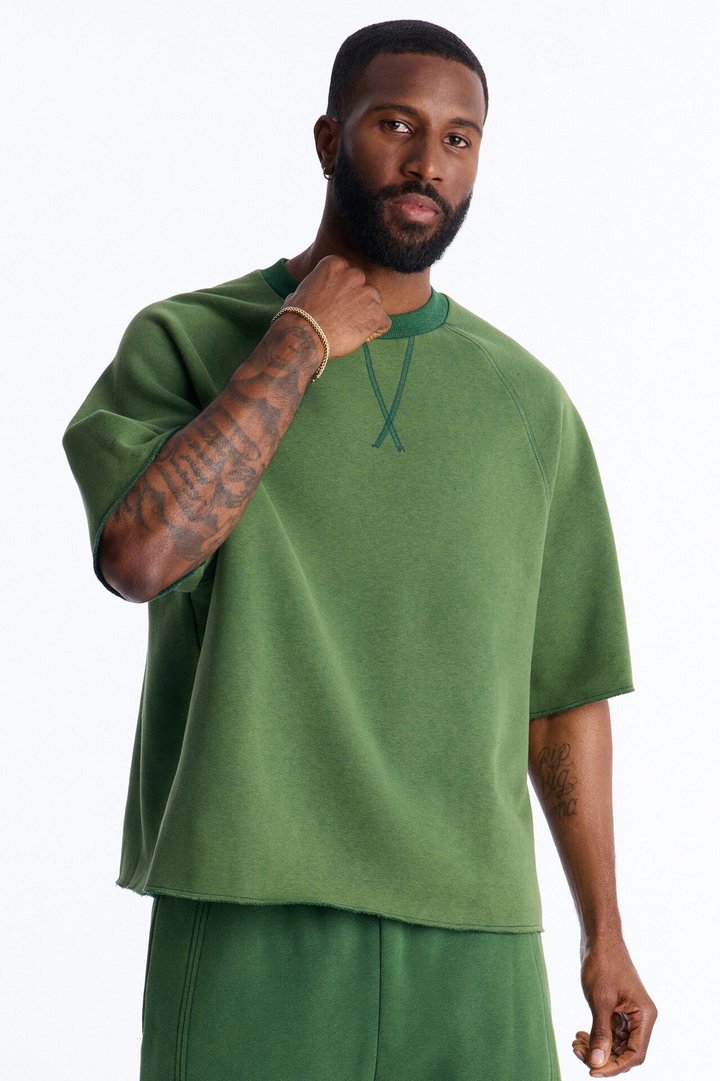 Washed Raw Edge Oversized Tee - Green