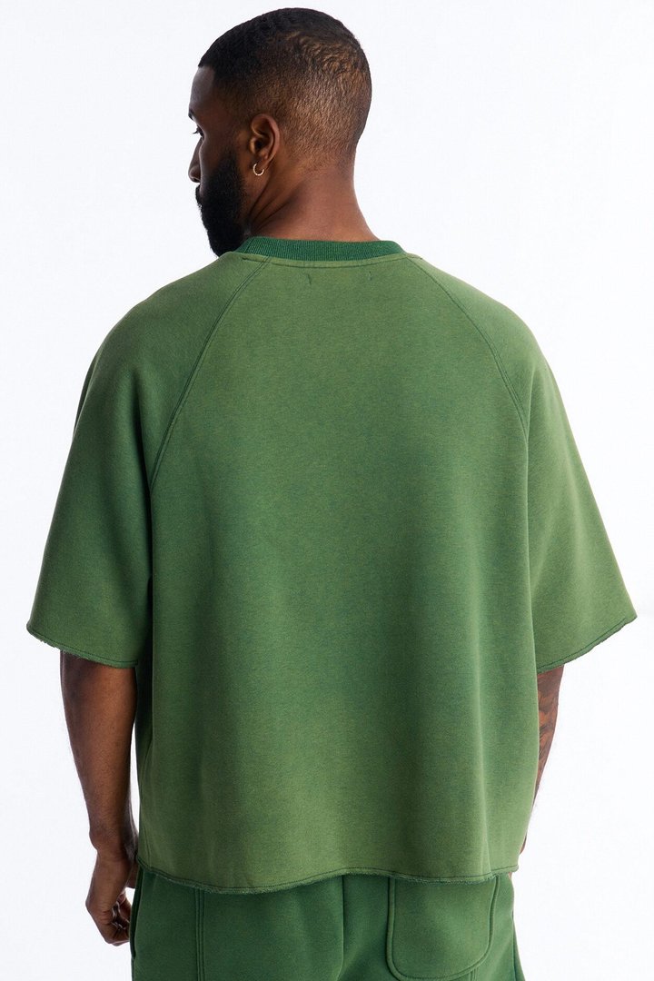 Washed Raw Edge Oversized Tee - Green
